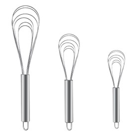 3 Pieces Flat Whisk Stainless Steel Professional Plus Whisk Whisk Flat Wire Whisk Set Kitchen Whisk Egg Whisk for Eggs, Mixing, Whisking, Beating, Frothing and Stirring
