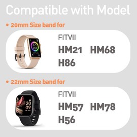Compatible for FITVII Smart Watch Bands, 20mm, 22mm Magnetic Watchband Compatible with FITVII HM57, Silicone Sport Strong Magnet Strap for HM78, HM68, HM21, H56, H86 Smart Watch Fitness Tracker (2 Pack B, for 22mm size band)