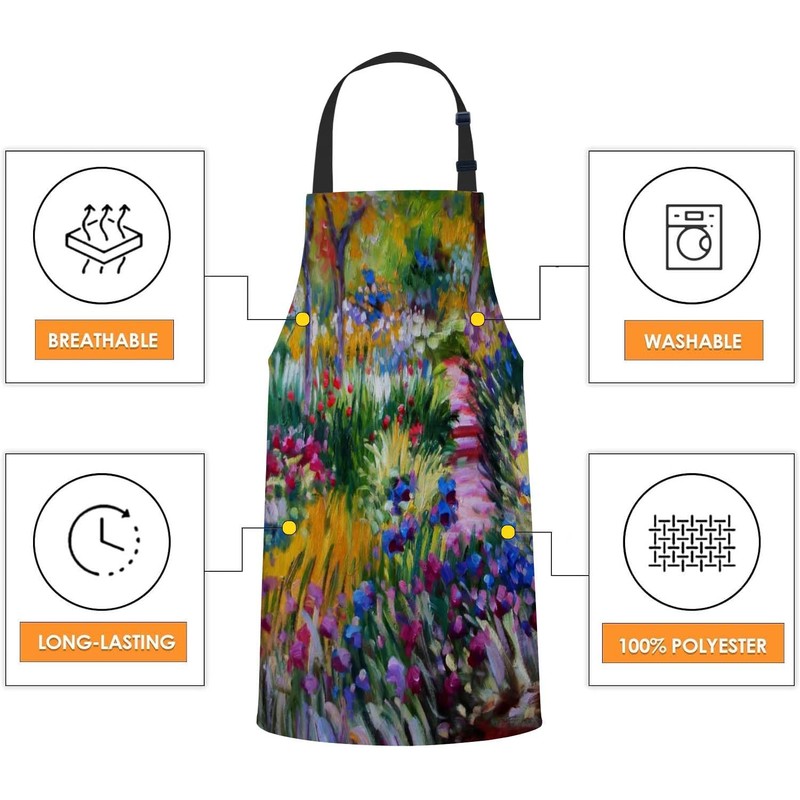 Smooffly Monet The Iris Garden Apron Unisex Adjustable Bib Apron,