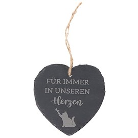 Spruchreif Small Slate Heart with Engraving, Slate Heart with Saying Cat, Slate Board in Heart Shape with Cord for Hanging, Wall Decoration, Mourning Pet, Memory Keepsake Pet