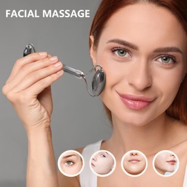 CUTELIILI Stainless Steel Facial Roller - Metal Face and Eye Roller, Gua Sha Facial Tools Stainless Steel, Cooling Dual Sided Stainless Steel Facial Roller Massager