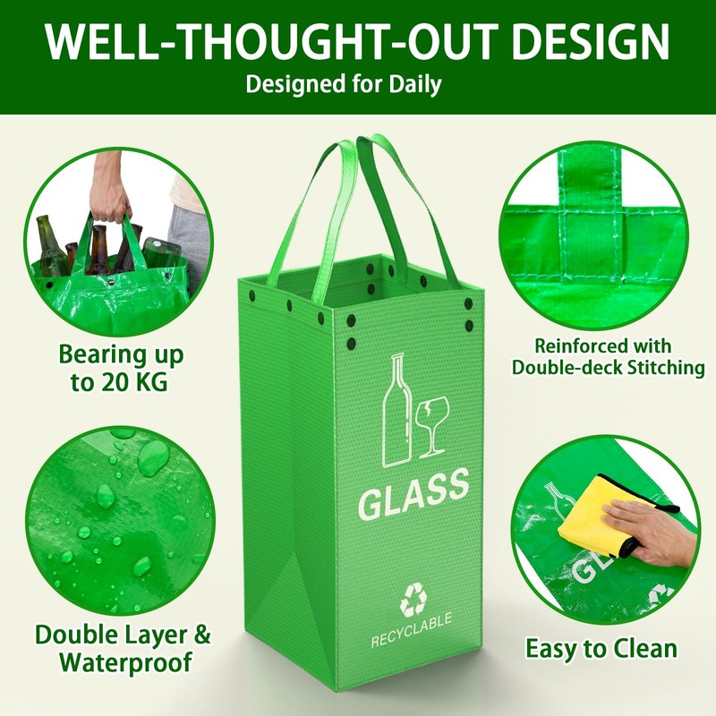 KAOHONG 3 Packs Reusable Recycling Bags with Handle Separate Sorting