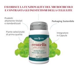 ERBA VITA Integratore Alimentare di Centella - 60 Capsule - Favorisce il microcircolo e contrasta gli inestetismi della cellulite