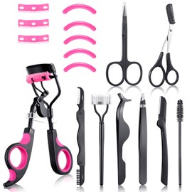 17 Pcs Eyelash Curlers Kit Lash Curler Eyelash Comb Seperator Eyelash Extension Tweezers Eyebrow Brush Scissors False Eyelashes Applicator Eyebrow Trimmer Silicone Refills Pads for Women (Purple)