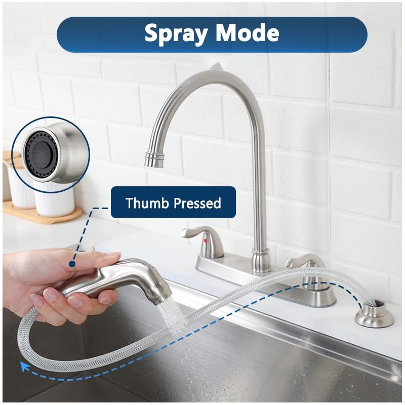 HOTIS Kitchen Faucet with Side Sprayer, 2 Handle 3 or