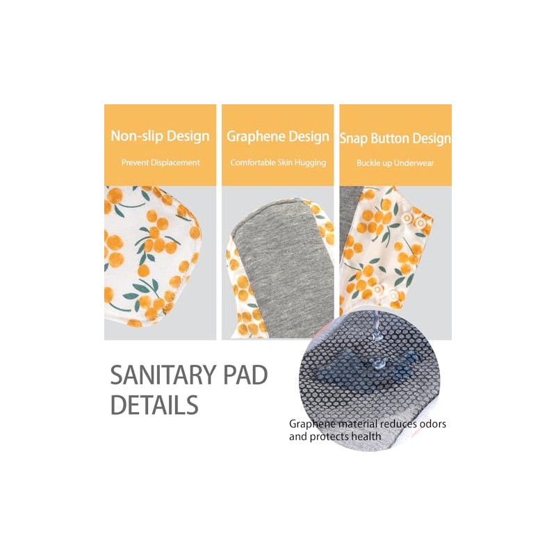 AIO Compresas menstruales de tela reutilizables y lavables, 5 unidades,