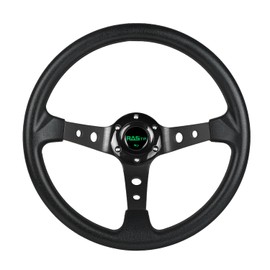RASTP Universal Racing Steering Wheel,Drifting Deep Dish Steering Wheel 13.8”/350mm 6 Bolts Grip Vinyl Leather & Aluminum with Horn Button for Car -Black
