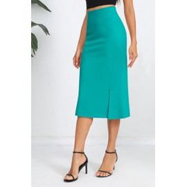Urban CoCo Women's Stretch Office Fishtail Pencil Skirt High Waist Bodycon Midi Skirt with Slit, Turquoise Blue, Large