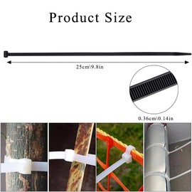 100 Pack Cable Ties, Small Nylon Plastic Self Locking Zip Ties Wraps, Long Heavy Duty with 40lbs, Indoor&Outdoor Use, Cable Management, Wires, Office, Garden, Christmas (Black, 250mm x 4.0mm)