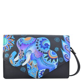 Anna by Anuschka Women's 3 in 1 Convertible Crossbody/Clutch Hand Painted Leather Belt Bag-Blue Elephant, One Size