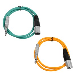 Seismic Audio - SATRXL-M2-2 Pack of 2 Foot 1/4 Inch TRS to XLR Male Patch Cables - Balanced - 2 Foot Patch Cord - Green and Orange