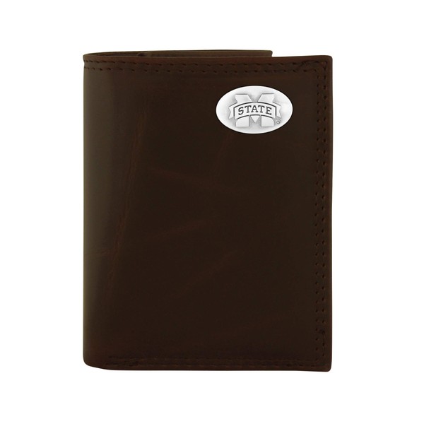 NCAA Mississippi State Bulldogs Zep-Pro Wrinkle Leather Trifold Concho Wallet, Brown