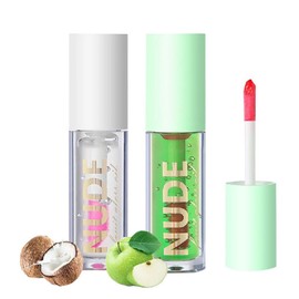 Punifengsi Fruit Flavoured Lip Oil,Lip Oil,Fruit Color Changing Lip Gloss lipstick, Long Lasting Moisturizing Lip Tint (Coconut+Apple, 2pcs)