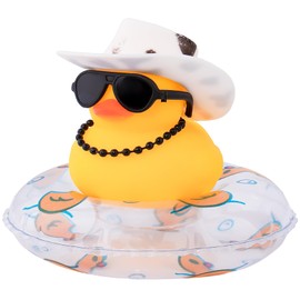 wonuu Rubber Duck Car Decorations Cute Car Accessories Dashboard Car Ornament with West Cowboy Hat Swim Ring Colour Necklace and Sunglasses,H_White Cowboy White&Black hat Ring