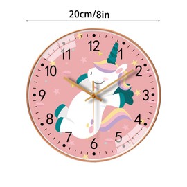 AIMALL 8 Inch 20cm Modern Silent Wall Clock with Unicorn Design, Quiet Non-Ticking Round Clock for Living Room Bedroom Office School, Gold Frame and Hands