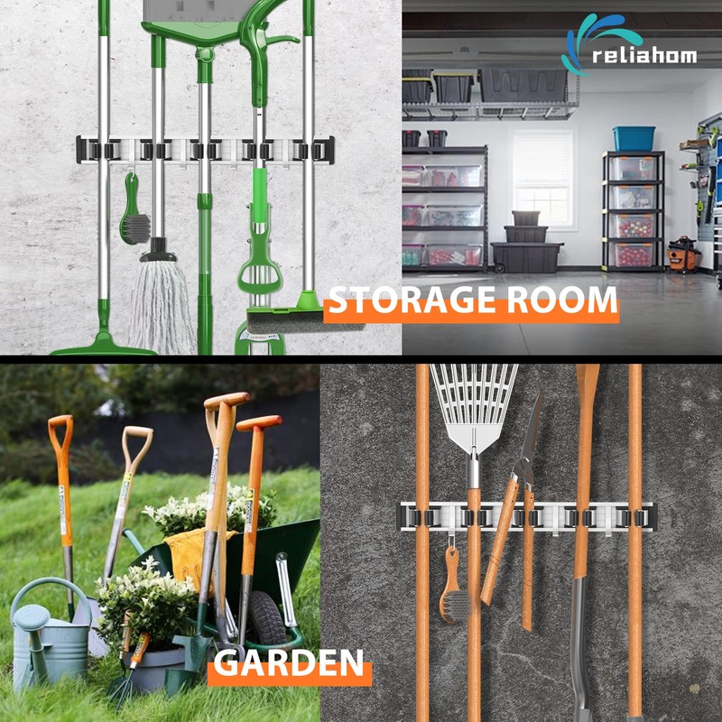 reliahom 2 Pack Broom Holder Mop Hanger Wall Mount Metal