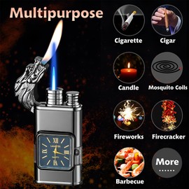Torch Lighter, Magic Dual Flame Dragon Lighter with Portable Size, Windproof Lighter with Visible Fuel, Adjustable Flame Refillable Butane Lighter for Men Friends Gifts (Without Butane)-Matte Black-d