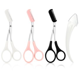 Pack of 3 Eyebrow Scissors, Professional Eyebrow Scissors with Comb, Eyebrow Scissors with Non-Slip Eyebrow Razor, Eyebrow Scissors for Shortening Eyebrows and Eyelashes, Unisex