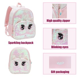 Zenbling Sparkling Unicorn Backpack, Cute Sparkly Backpack, eyes can move, Adjustable Beling bag(Big backpack, Pink)