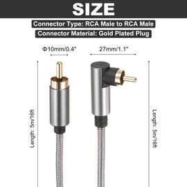 DMiotech 90 Degree RCA Cable 16ft, RCA Subwoofer Cable Dual Shielded Stereo Audio Cord for Home Theater, HDTV, Speakers, Hi-Fi Systems, Amplifiers