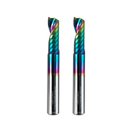 WEXWE Tools Solid Carbide CNC Spiral Single Flute End Mill - for Acrylic Plate Aluminum, Wood, Plastic, Brass, Copper Cutting - 1/4 Diameter 1/4" Shank 2" Length,1 Flute (1/4-2.5" 2PCS)