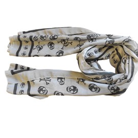 Fat-catz-copy-catz Lightweight Unisex Grey Skull & Cross Bone Chiffon Scarf, Shawl, Wrap 150cm x 50cm