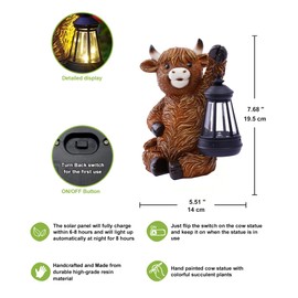 Nacome Highland Cow Statues for Garden Decor: Outdoor Sculptures with Solar Lantern for Clearance Outside Lawn Ornaments Porch Patio Balcony Yard – Birthday Gifts for Women Mom Grandma(Copper)