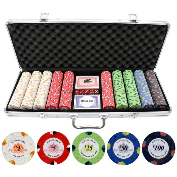 JPC 13.5g 500pc Monaco Casino Clay Poker Chips Set