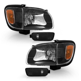 ADCARLIGHTS Replacement For Toyota 2001 2002 2003 2004 Tacoma Headlights with Corner Signal Lamps and Bumper Light Black Housing Amber Reflector Driver Side and Passenger Side Pair