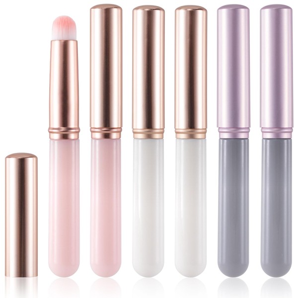 HINZIC 6Pcs Lip Blending Brush with Lid, Round Head Lipstick