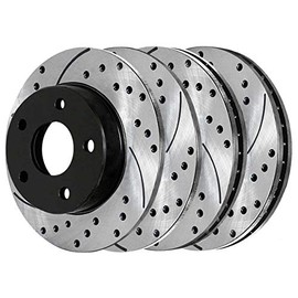 AutoShack Front and Rear Drilled Slotted Brake Rotors Black Set of 4 Replacement for 2006-2010 Ford Explorer 2007-2010 Explorer Sport Trac 2006-2010 Mercury Mountaineer 4.0L 4WD AWD RWD PR64145PR64100