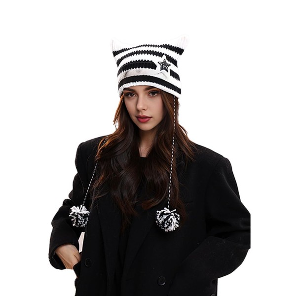 SIOPPKIK Women's Cat Beanie Crochet Hats with Ears Knitted Winter