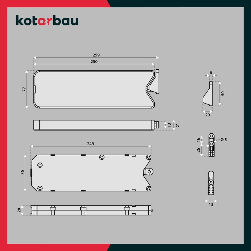 KOTARBAU Flap Fitting Bar Compartment Black 259 mm Construction Plastic
