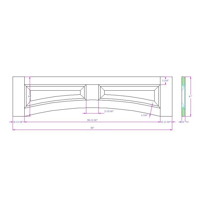 Castlewood Arched Raised Panel Valance, 36" W x 9" H