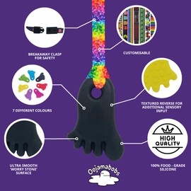 Sensory Oojamabobs - Foot Pendant chew Necklace - Autism - Black with Lanyard (6 Designs Available!) (54cm, Rainbow Leaves)