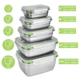 UPTRUST Stainless Steel Food Storage Containers | Leak Proof & Airtight Lids | Set of 5 Containers, Dishwasher & Freezer Safe, Green