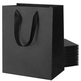 LUOKER Black Gift Bags,15Pcs 8"x5"x10" Thank You Gift Bag with Handles,DIY Black Paper Shopping Bags with Ribbon Handles,Bulk Gift Wrap Bags for Birthday,Retail,Graduation,Holiday Party(Black-15pcs)