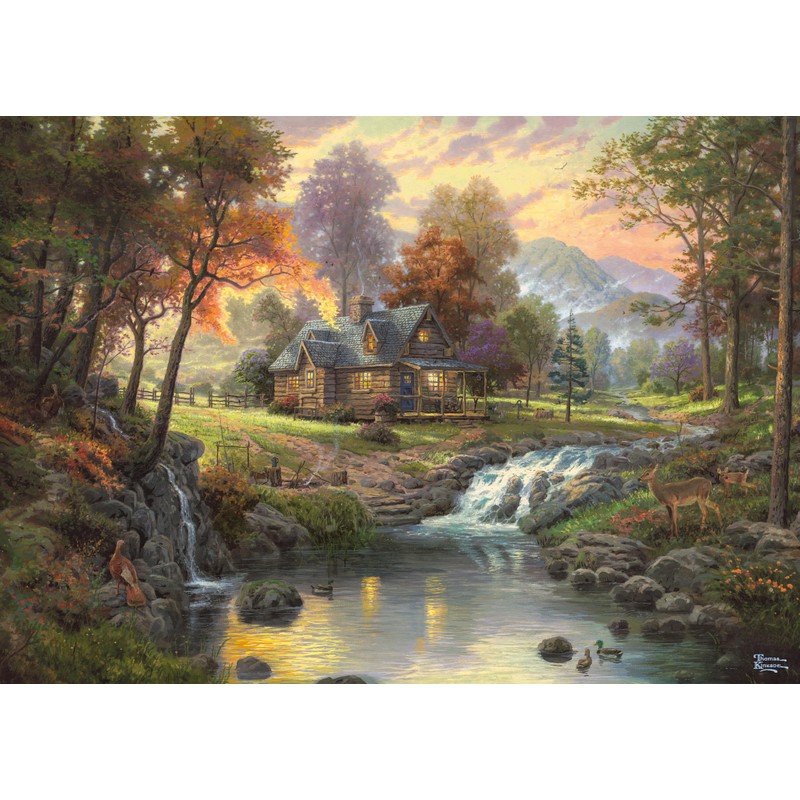 Schmidt Spiele 58445 - Thomas Kinkade, Holzhaus am Bach, 1.000