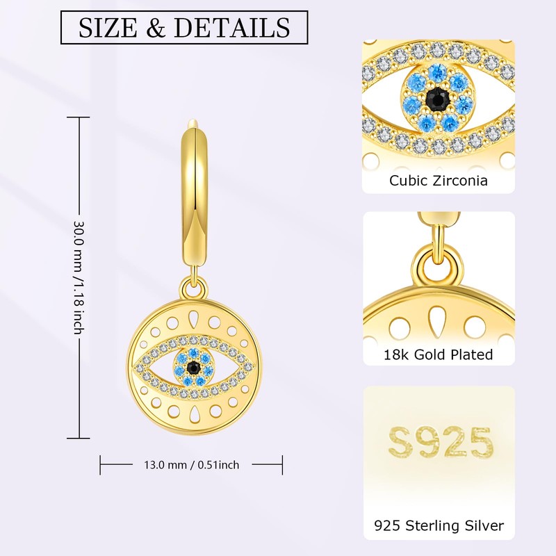 WENDAO Sterling-Silver Evil-Eye Stud-Earring for Women - White Gold Greek