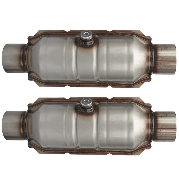 MAYASAF【2 pack】 2.5" Inlet/Outlet Universal Catalytic Converter, with O2 Port & Heat Shield (EPA Compliant), 2 pack