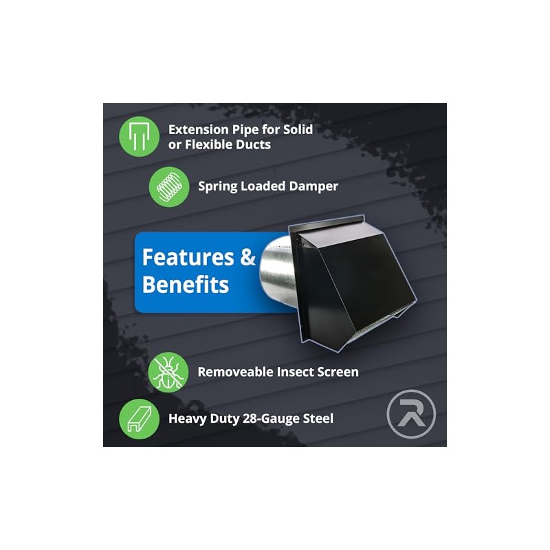 RDP Hooded Wall Vent with Screen and Damper (4 Inch,