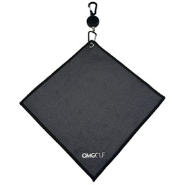 OMGolf Towel Microfiber with Retractable Carabiner Reel Steel Wire (Dark Grey)