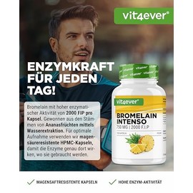 Bromelain Intenso, 750 mg (1800 F.I.P), 120 Gastric Juice-Resistant Capsules (DRcaps®), Natural Digestive Enzyme from Pineapple Extract, Laboratory Tested, Vegan, High Dose | Gastric juice resistant, natural pineapple extract, laboratory tested, vegan, high dosage