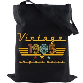 Rxzvdcicv Funny 40th Birthday Gifts for Women Shopping Travel, 40th Birthday Decorations Canvas Tote Bag with Pocket, 1985 Reusable Grocery Bags for Mom Wife Anniversary Christmas