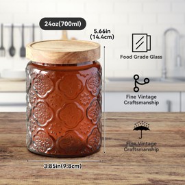 Vintage Glass Jar with Lid,Cookie Candy Jar Coffee Canister Food Storage Containers Storage Jar Set for Kitchen Office (Brown)