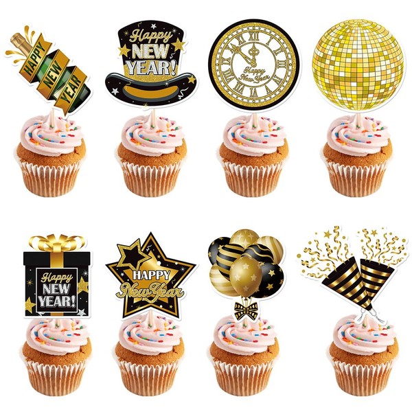 Happy New Year Cupcake Toppers, 24 Pack Cheers to 2024 Cupcake Picks Welcome to 2024 Decorations for 2024 New Years Eve Party Decor