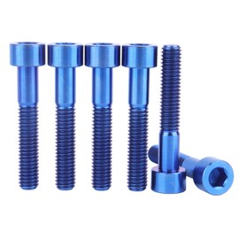 UHDFBDHF Titanium M6x35mm Bolts Allen Head for Bicycle Headset Screws Pack of 6 (Blue)
