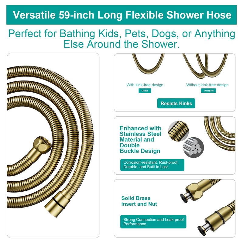 AULEEND Shower Slide Bar Handheld Shower Head with Hose, 5-Function