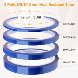 Lyeteung 4 Rolls 3/6/8/12 mmx33m Heat Resistant Tape, Heat Tape Sublimation, for Electronics Printing DIY Crafts, Blue