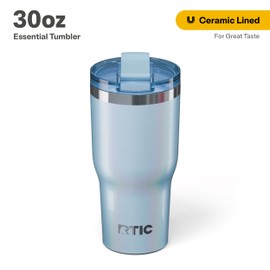 RTIC 30oz Essential Tumbler with Lid, Insulated, Stainless Steel, Metal, Double Wall Vacuum-Insulation, Ceramic Lined, Travel Cup for Iced Coffee, Tea, Hot and Cold Drink, RTIC Ice Glitter